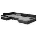 Coltar extensibil cu sezlong interschimbabil, Oliver, 332 x 207/171 x 88/71 cm, piele ecologica/stofa, negru/gri