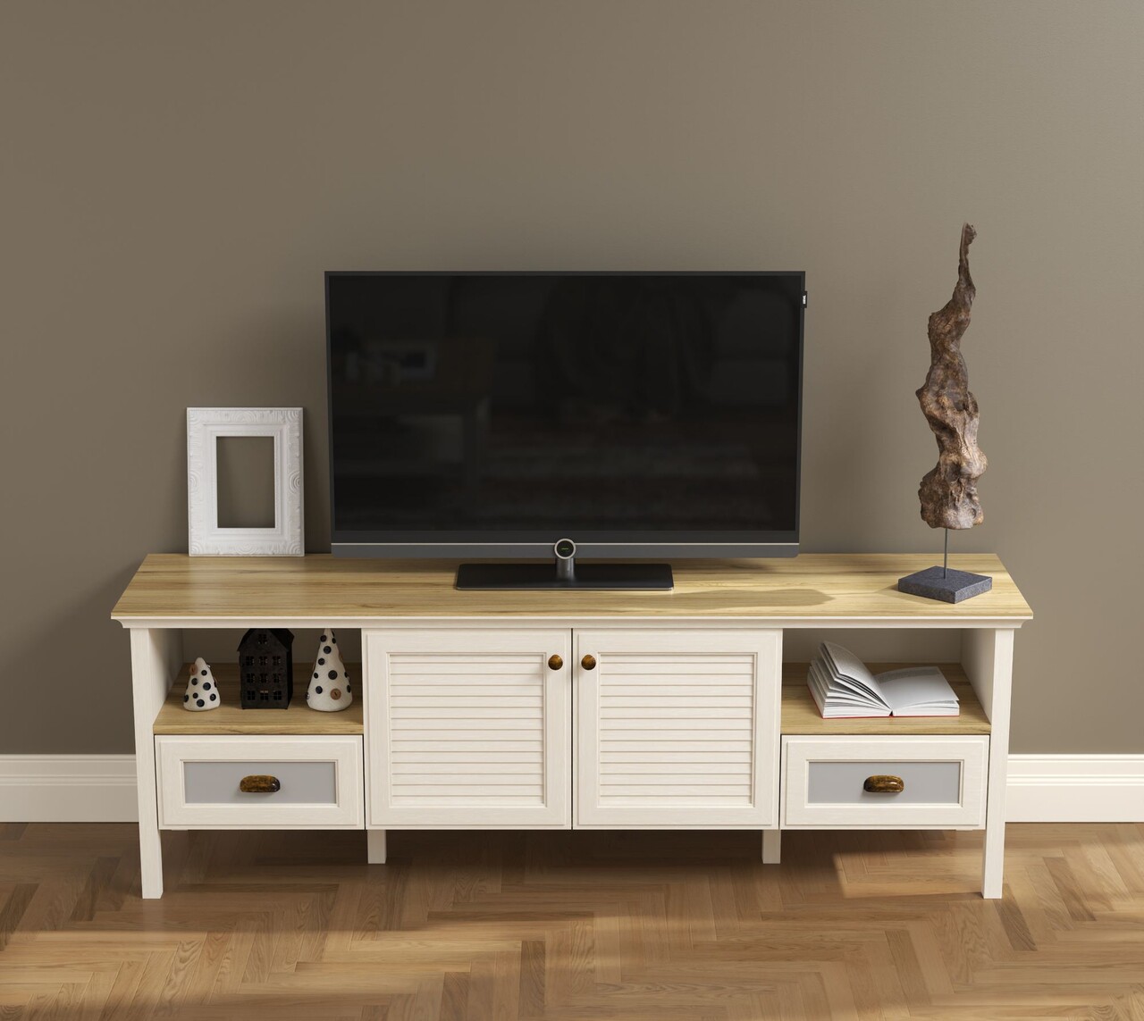 Comoda TV, Hanah Home, FRN-21025, 180.9x61.6x44.2 cm, PAL, Crem / Stejar / Gri - view 3