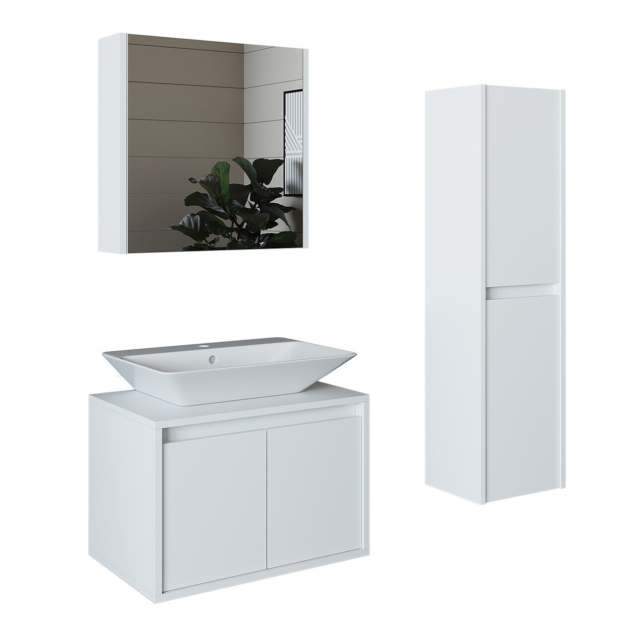 Set Dulap de Baie cu Chiuvetă și Oglindă (3 Piese), Hanah Home, 1720, MDF-LAM, Alb mat — imaginea 6