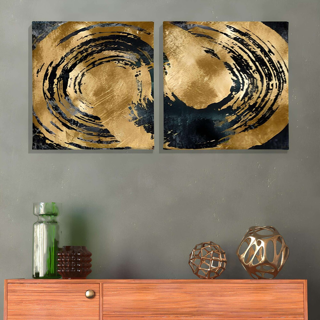 Set 2 tablouri decorative ASR_CNV2-12 40x40 Lemn Multicolor