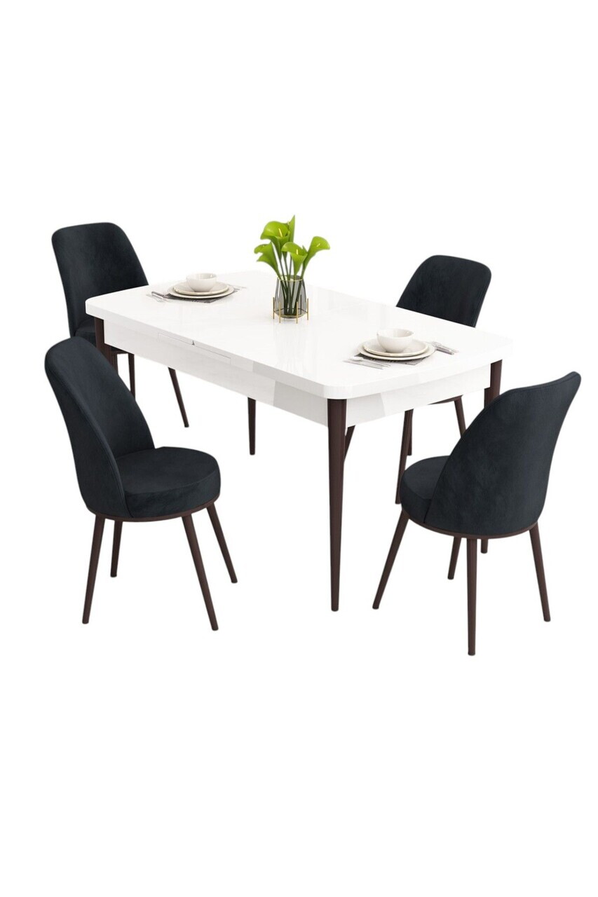Set masa extensibila si scaune (5 piese), Hanah Home, Nix, Alb / Maro / Antracit — imaginea 2