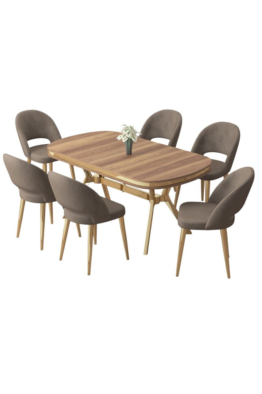 Set masa si scaune (7 piese), Hanah Home, Jita, Hazar / Aur / Cappuccino — imaginea 2