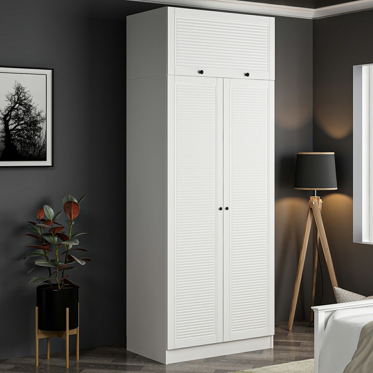 Dulap pentru haine, Minerva, Kale White, 90x190x52 cm, PAL, Alb - 2 | YEO