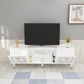 Comoda TV, Coraline, Ruby, 150x55x35 cm, Alb/Auriu