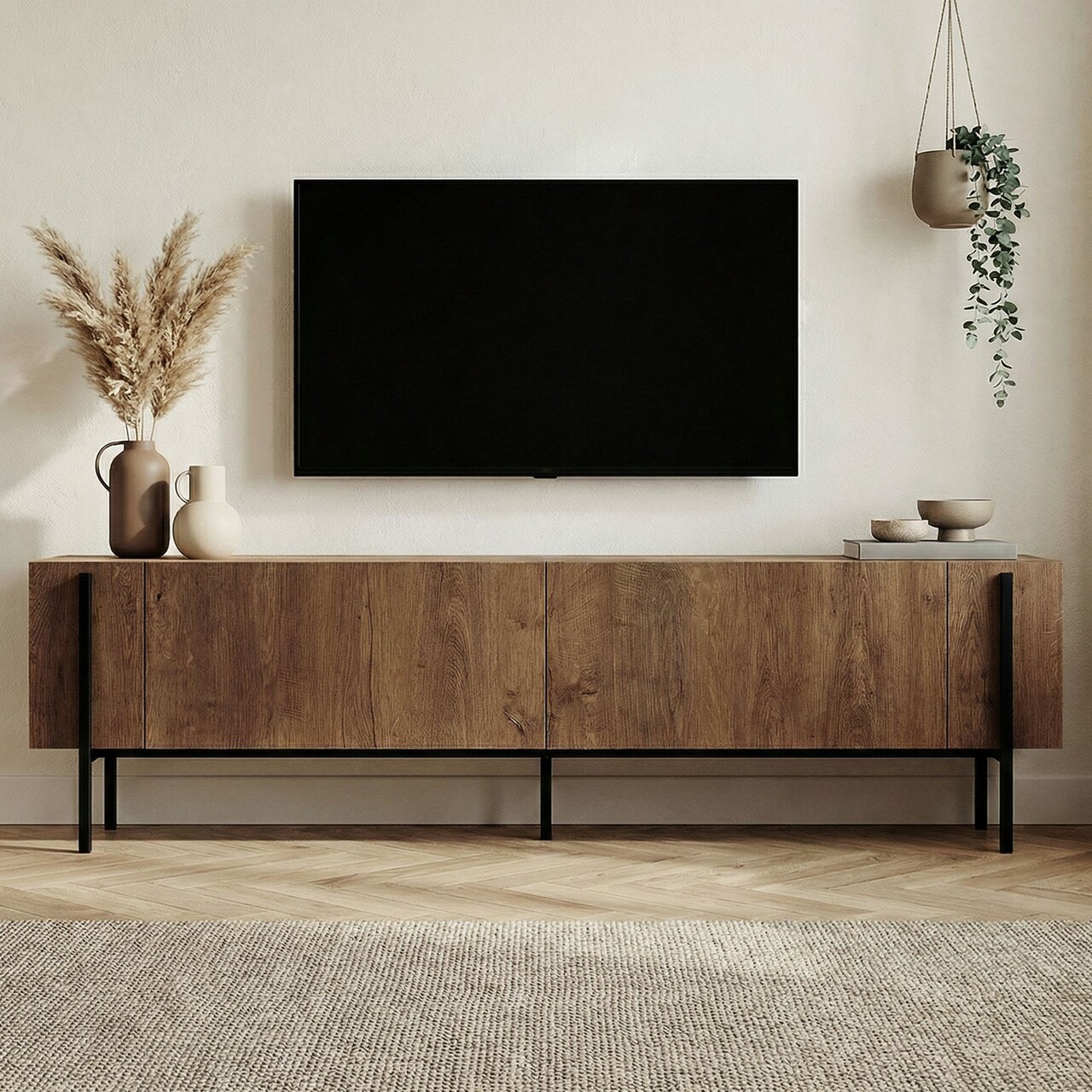 Comoda TV, Hanah Home, Nexus, 180x30x45 cm, Stejar Caucazian / Negru - imagine 2