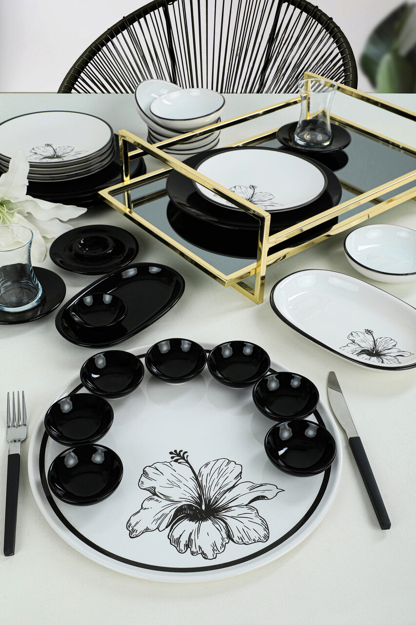 Set de mic dejun, Keramika, 275KRM1701, Ceramica , Nu absoarbe apa, Alb/Negru