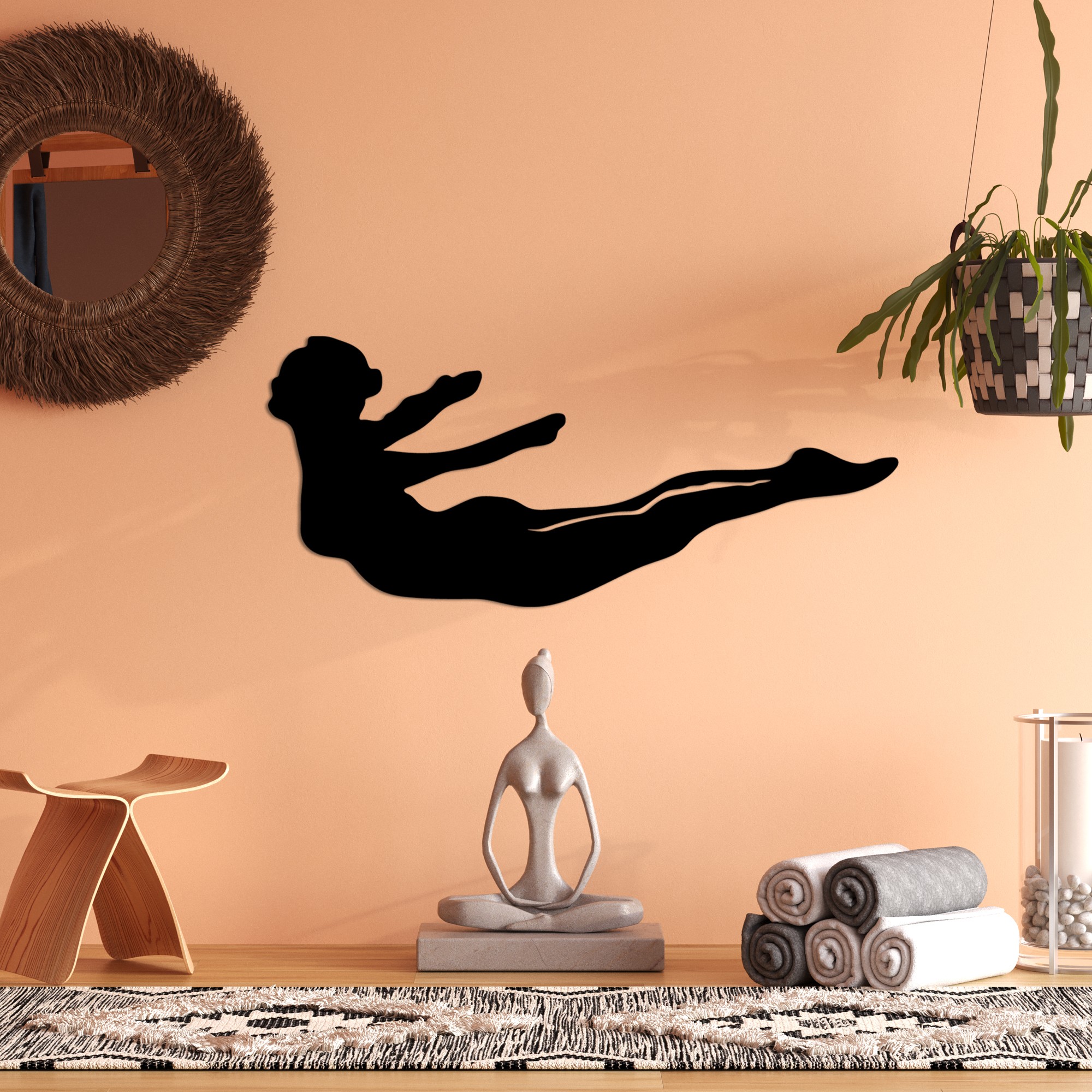 Decoratiune de perete, Yoga 12, Dimensiune: 60 x 26 cm, Negru