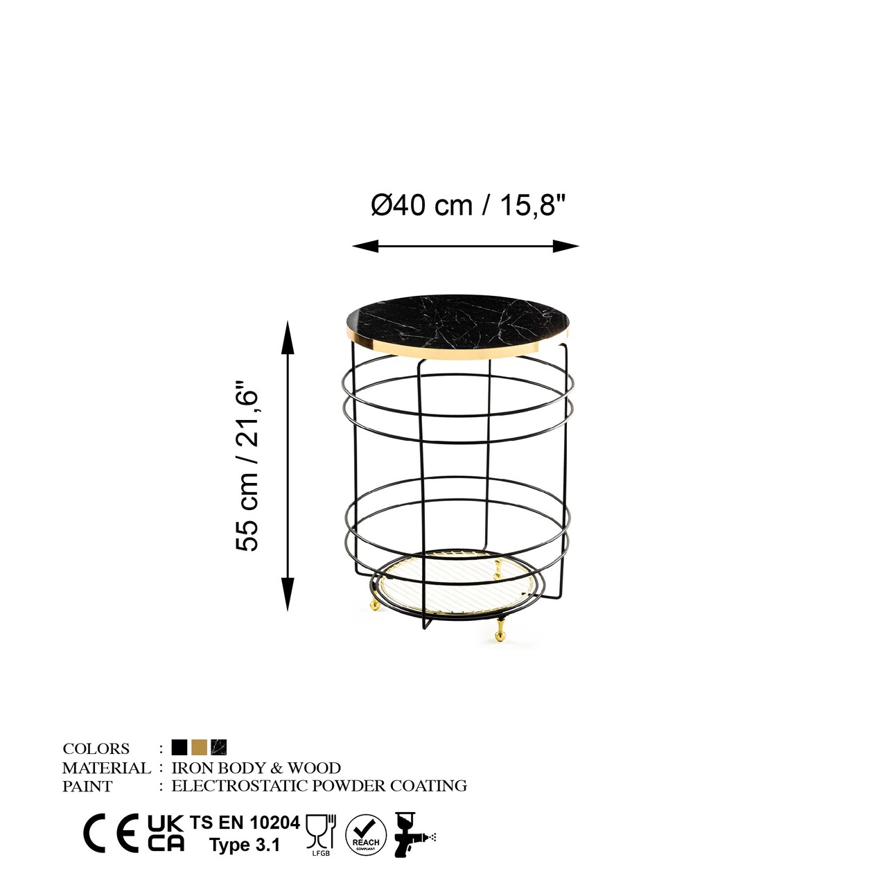 Masuta de cafea, Cerritos, Shb-006, Metal, Negru