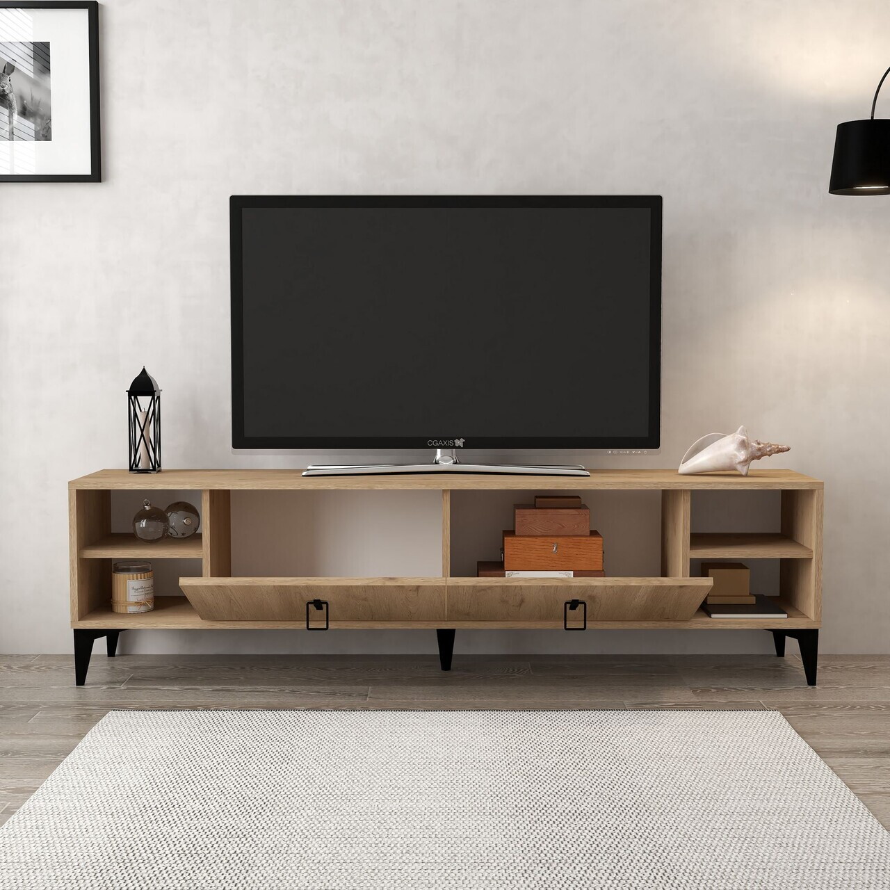 Comoda TV, Hanah Home, Deren 3807, 150x47x35 cm, PAL, Maro — imaginea 2