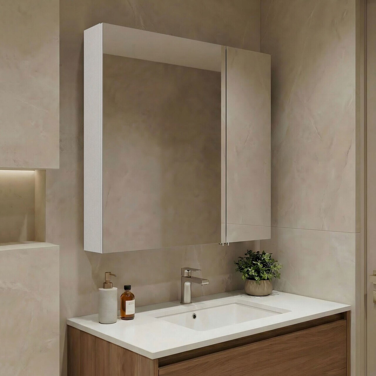 Dulap de baie cu oglindă, Hanah Home, Nuvola 60 v2, Alb