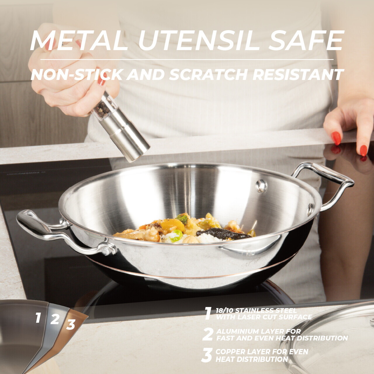 Tigaie Wok cu capac Berlinger Haus, Copper Touch, 24 cm, inox, argintiu - imagine 15