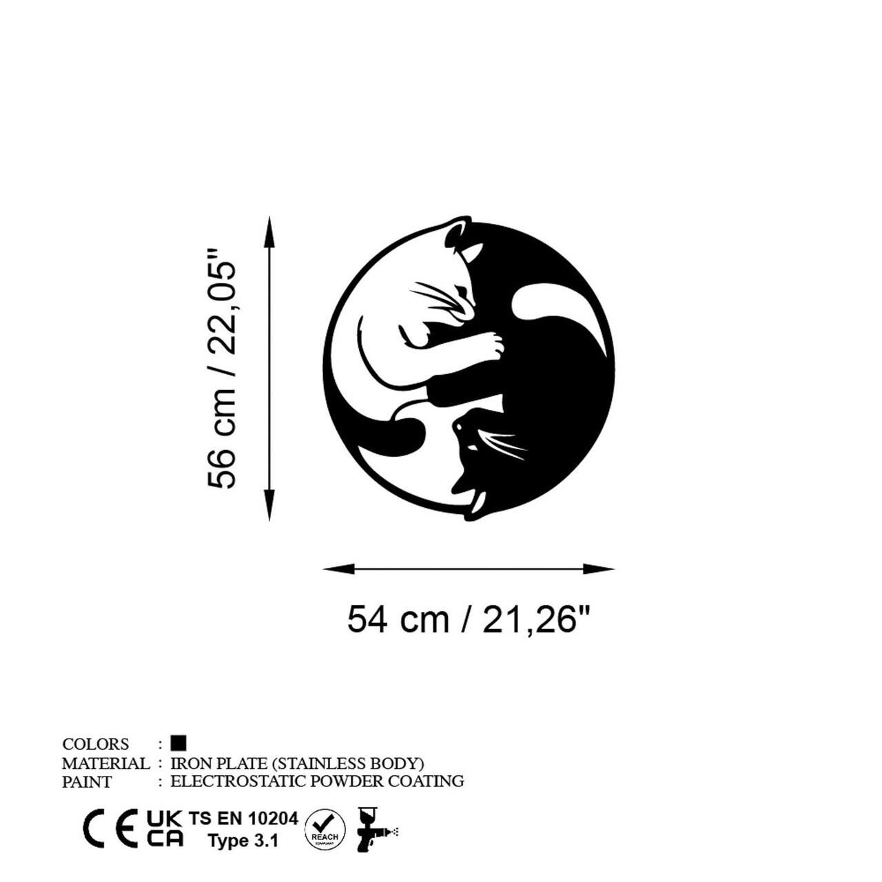 Decoratiune de perete, Cat 1, Dimensiuni: 54 x 56 cm, Negru — imaginea 6