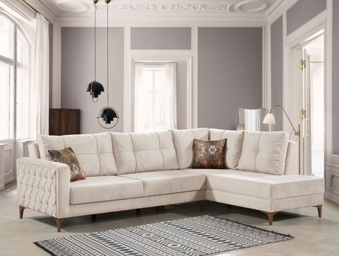 Coltar dreapta Cinar, Pandia Home, 195x87x75 cm, lemn, crem Canapele si coltare