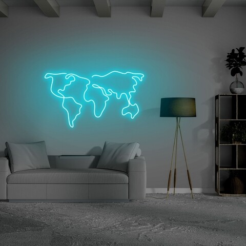 Lampa de perete World Map, Neon Graph, 66x38x2 cm, albastru Decoratiuni si ornamente