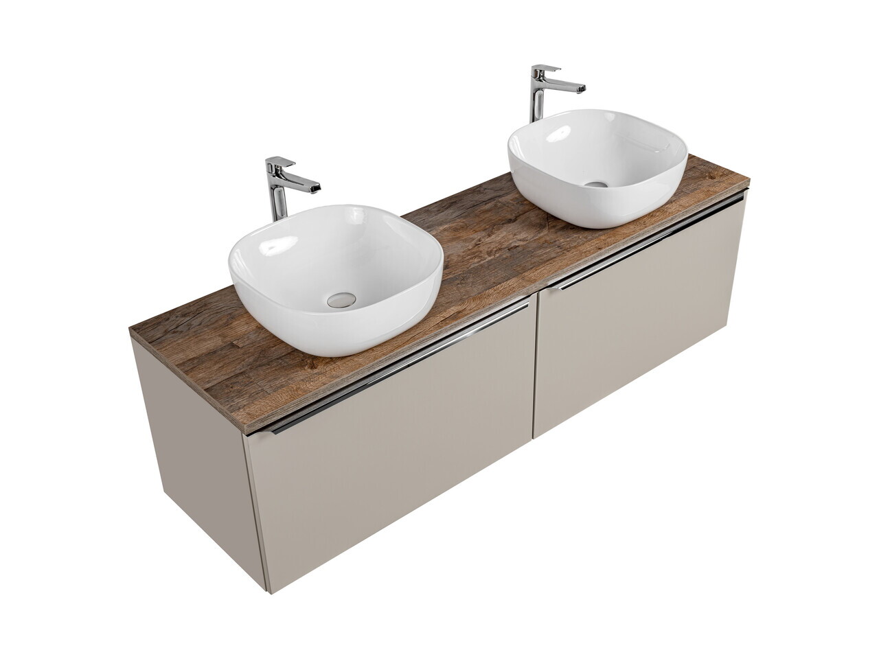 Set mobilier baie, dulap dublu si 2 lavoare, 160 cm, Santa Fe Taupe, Comad, MDF/PAL laminat, gri/stejar santa fe vintage — imaginea 4