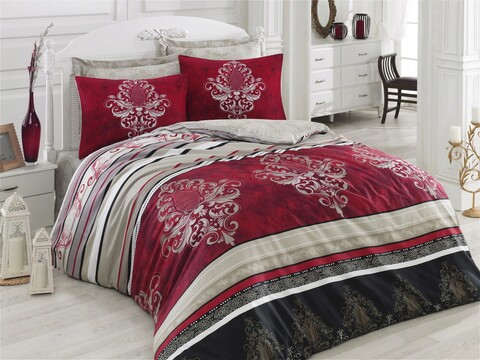 Lenjerie de pat dubla king (fr), azra - claret red, cotton box, bumbac satinat