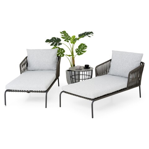 Set Mobilier Pentru Gradina/terasa, 2 Sezlonguri Si Masuta, Milano, Aluminiu, Gri/alb