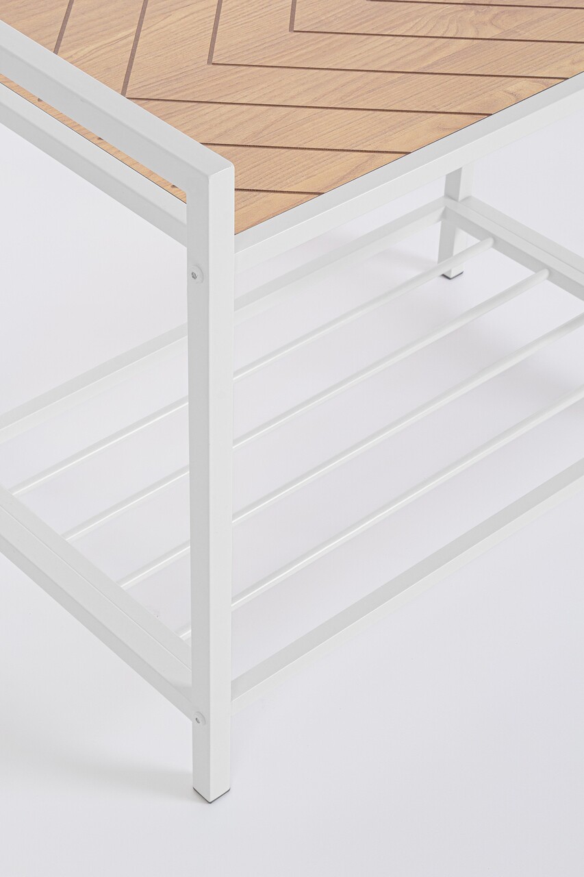 Cuier cu pantofar Haldor, Bizzotto, 64.5x37.5x180 cm, otel/MDF, alb/natural