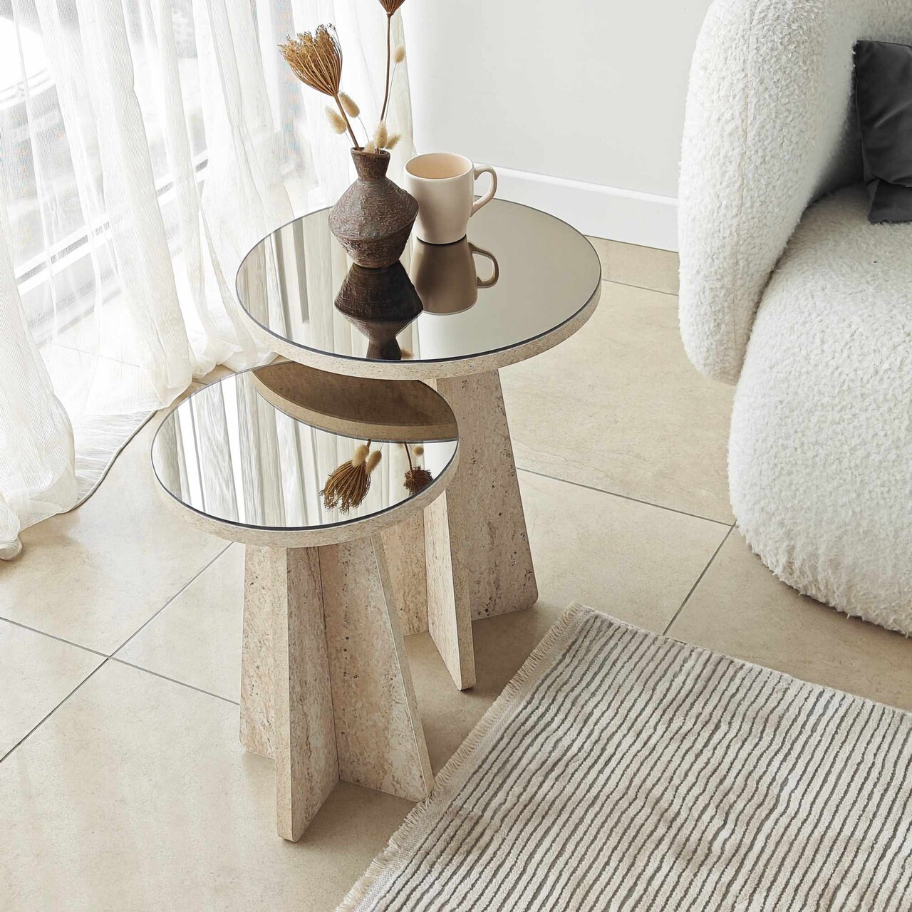Set masute 2 piese, Hanah Home, Luna, PAL, Travertine / Bronze - imagine 6