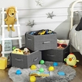 Set 3 cutii depozitare, Songmics, 40x30x25 cm, pliabile, carton/material netesut, gri