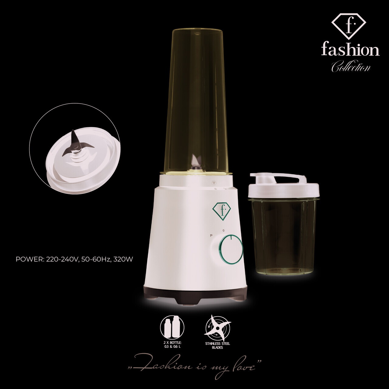 Blender pentru smoothie Fashion TV, Black Rose, 320W, 300 ml/ 600 ml, inox/plastic, negru/transparent - view 8