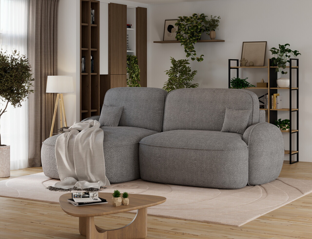 Coltar extensibil stanga 3 locuri ELTAP, Tesalia, 240x150x93 cm, lemn/tesatura boucle, gri — imaginea 3