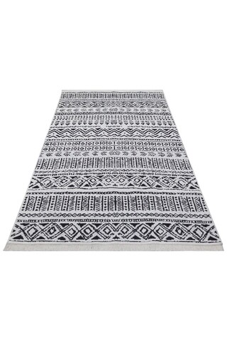 Covor, Ar 03 Black , 100x200 cm, Bumbac reciclat, Alb/Negru