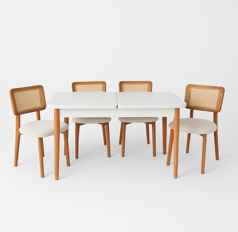 Set masa extensibila si 4 scaune, Fairfax, Natura, Lemn de fag, Alb lemn / Stejar