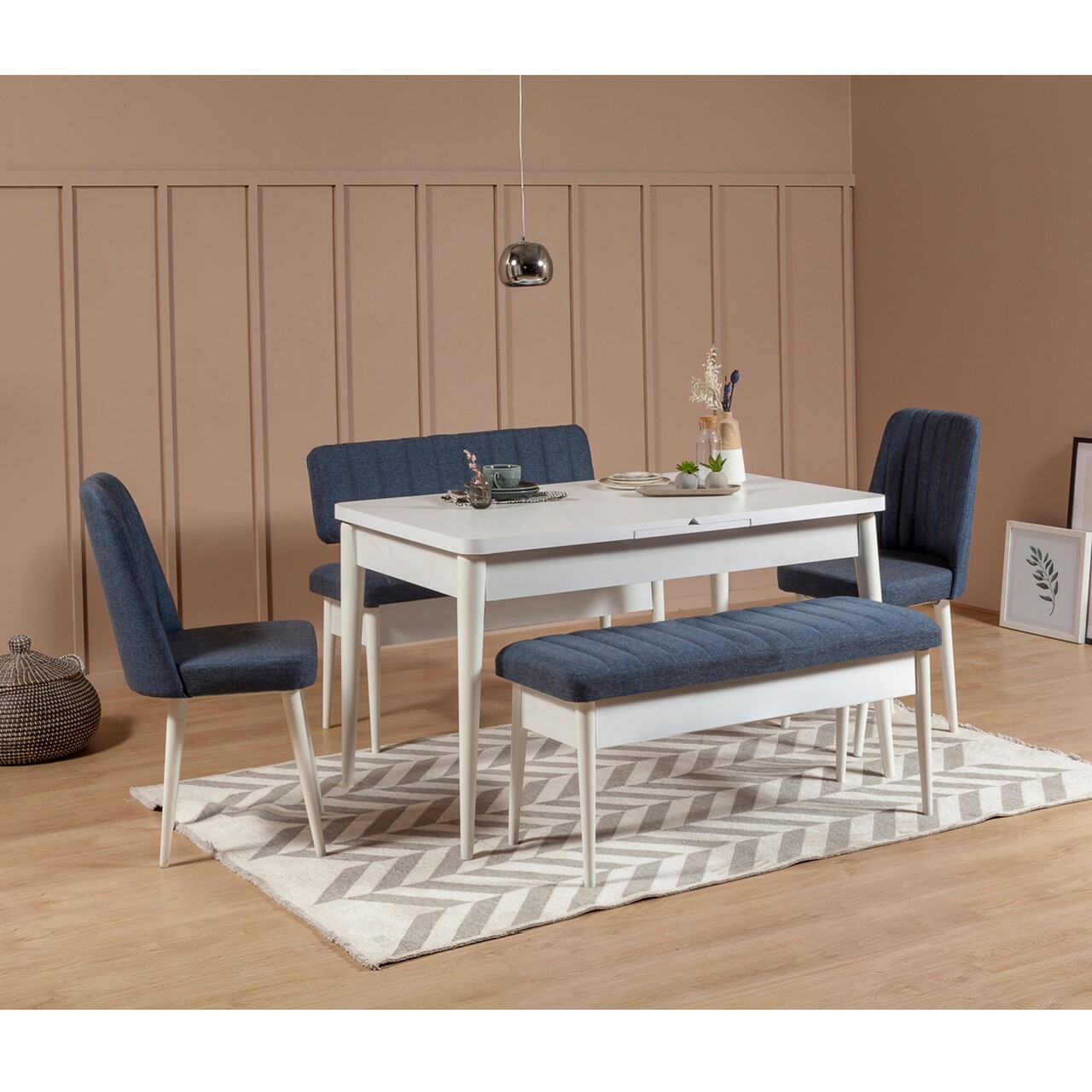 Bancheta Vina 1048-1, Dark Blue, White, Vella, 110x40x51 cm - 1 | YEO