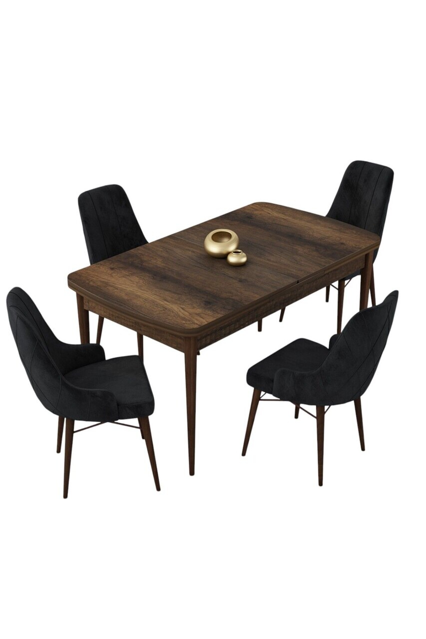 Set masa extensibila si scaune (5 piese), Hanah Home, Lia, Model baroc din lemn / Negru — imaginea 2