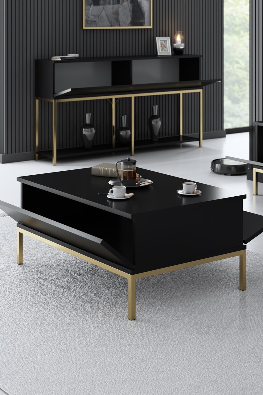 Masuta de cafea, Bexley, Lord, 90x40x60 cm, PAL, Negru - 1 | YEO