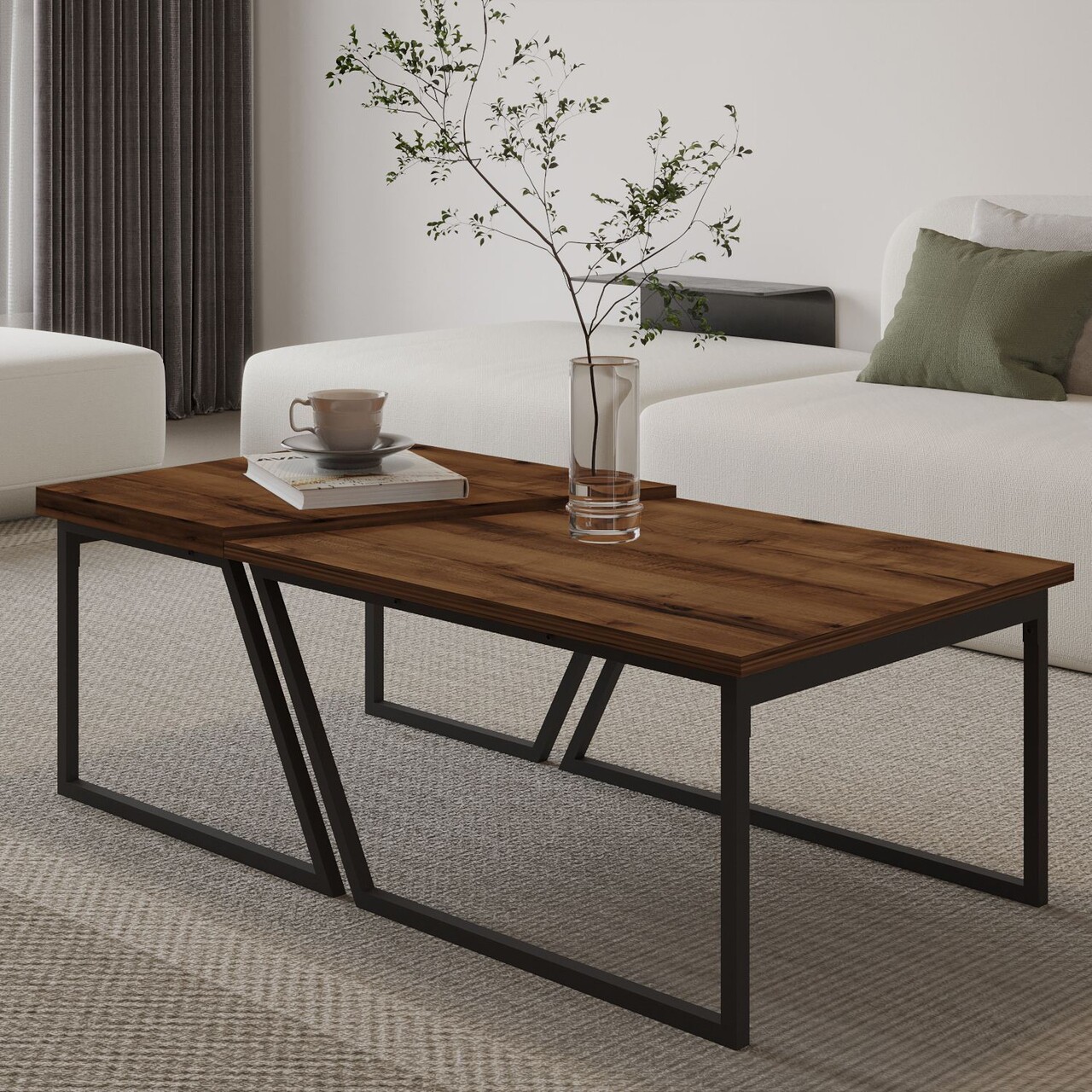 Set masute de cafea, Hanah Home, Verona P0024623, PAL, Nuc rustic - imagine 3