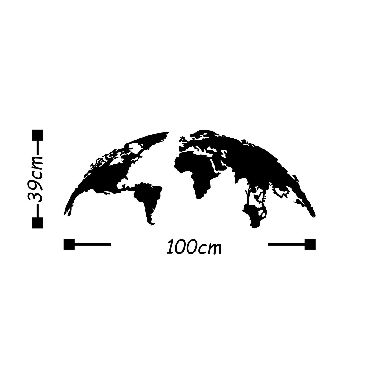 Decoratiune de perete, World Map Small, Metal, 100 x 39 cm, Negru