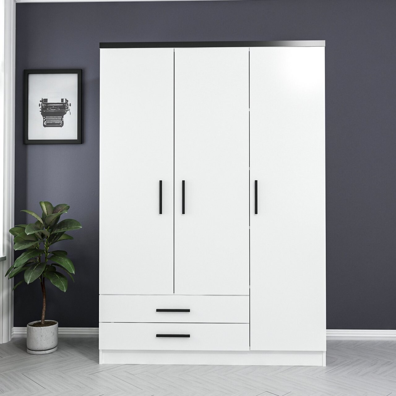 Dulap pentru haine, Minerva, Kale White, 135x190x52 cm, PAL, Alb - 1 | YEO
