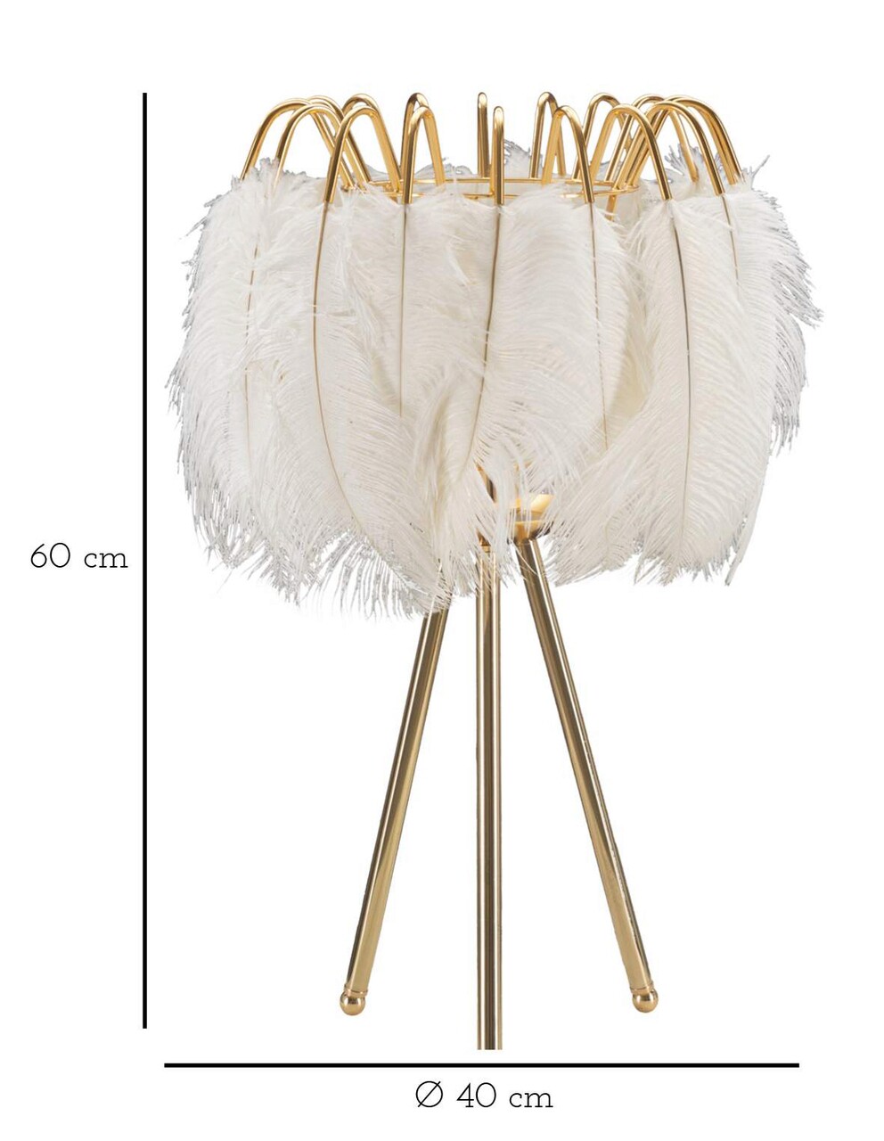 Lampa de masa Feather, Mauro Ferretti, Ø40 x 60 cm, 1 x E27, 40W, fier/plastic, auriu/alb