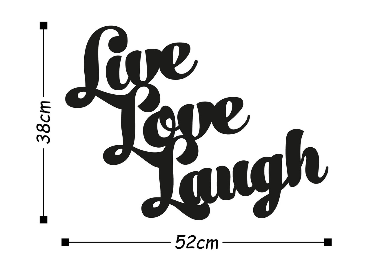 Decoratiune de perete, Live Love Laugh, Metal, Dimensiune: 52 x 38 cm, Negru