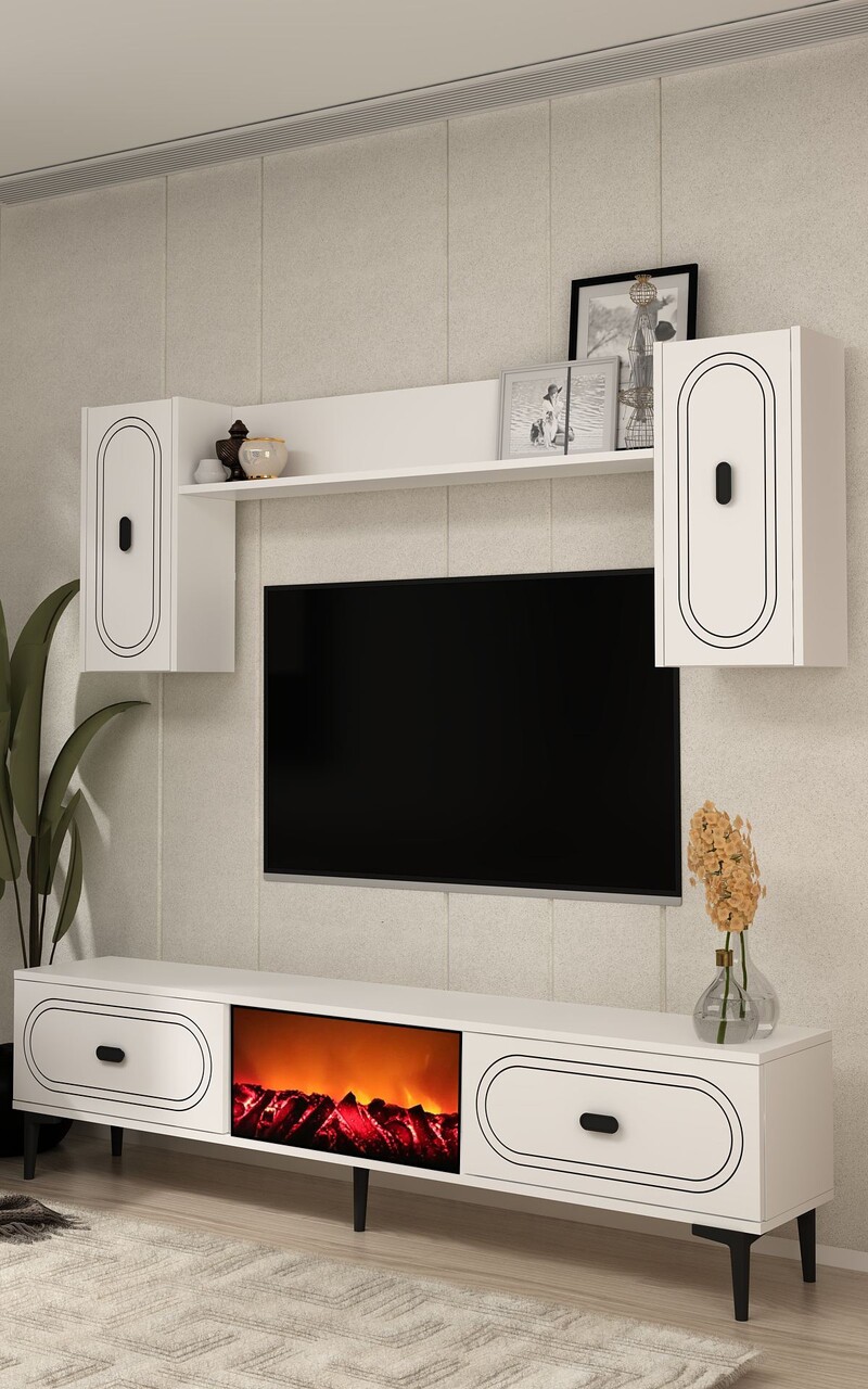Comoda TV, Hanah Home, Weny Bohem Fireplace, 150x44.6x29.6 cm, PAL , Alb - imagine 2