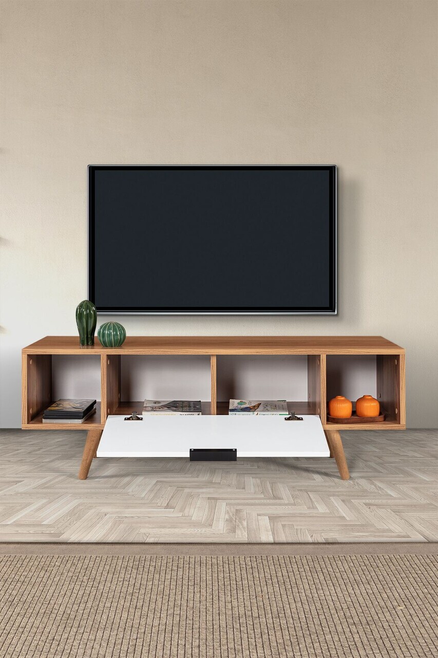 Comoda TV, Hanah Home, Mesir 3326, 130x47x35 cm, PAL, Nuc/Alb — imaginea 2