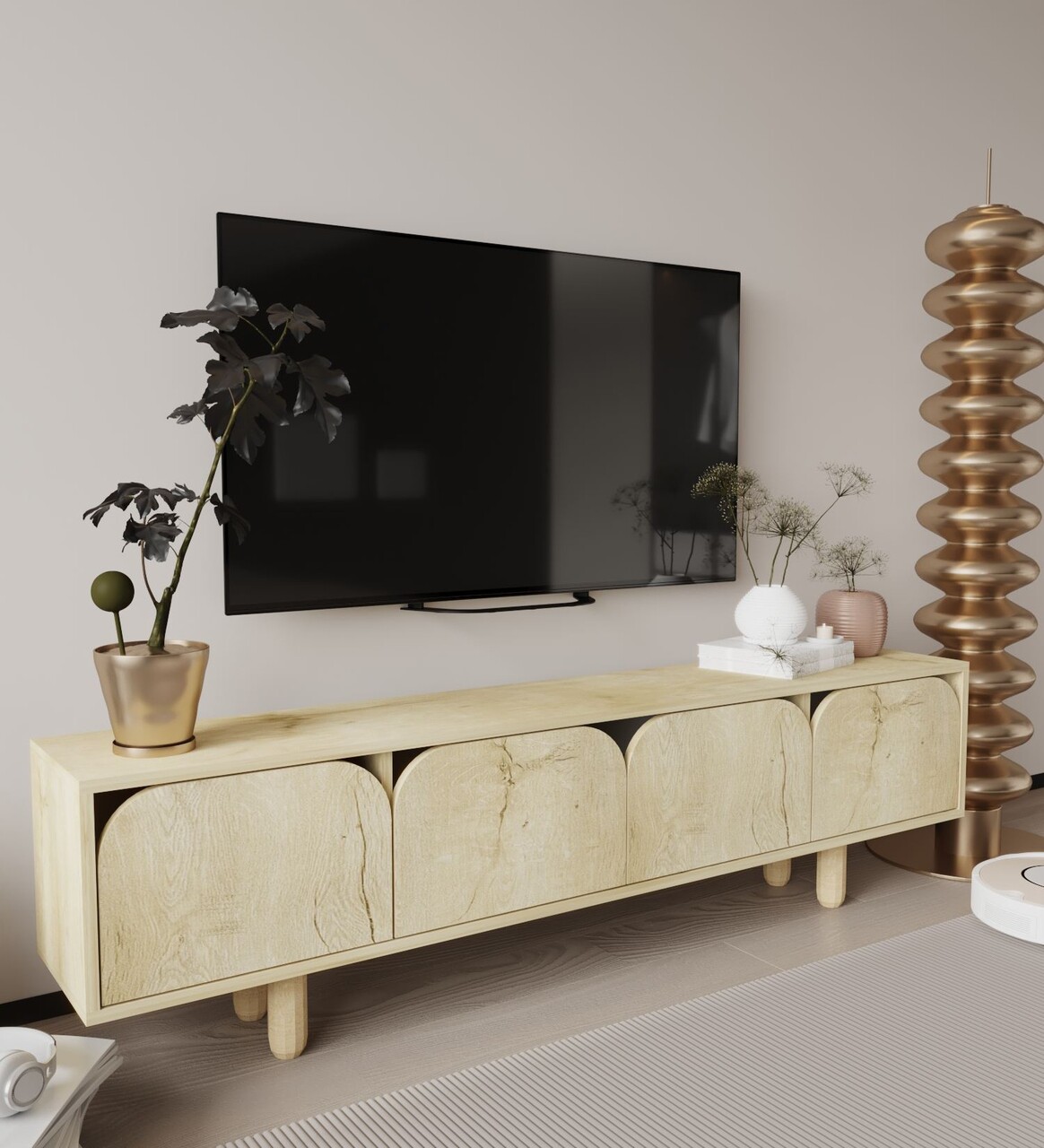 Comoda TV, Hanah Home, Lazio, 180x48x29.8 cm, PAL, Maro - imagine 2