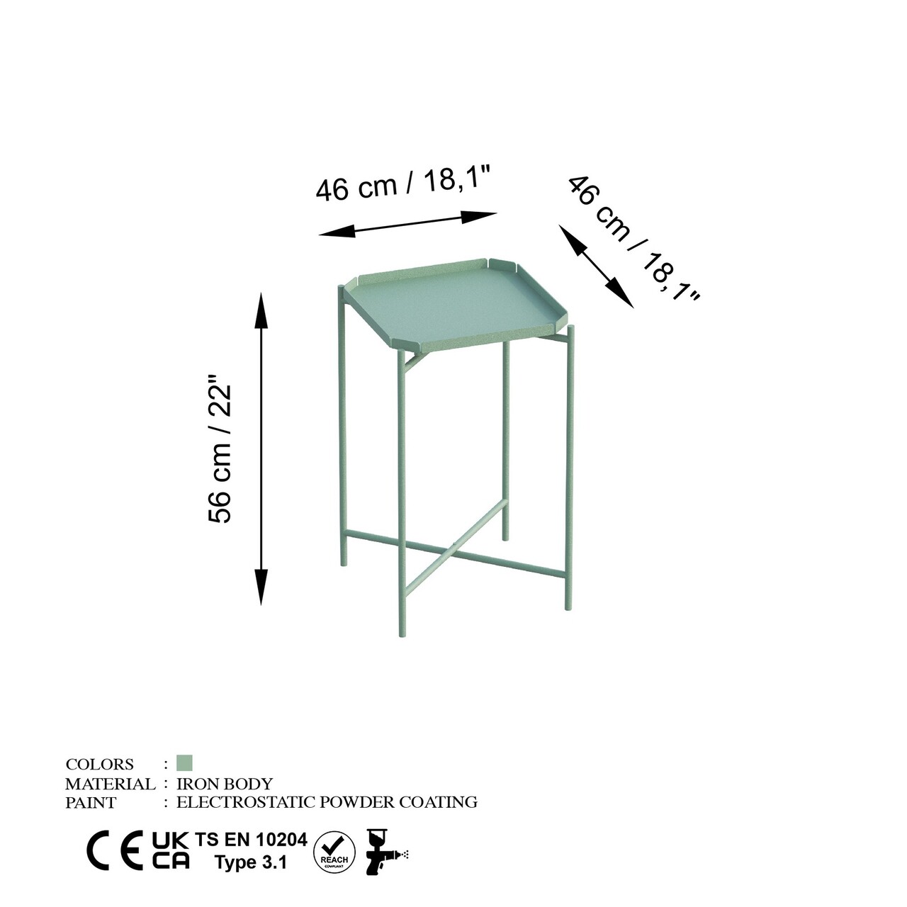 Masuta de cafea, Cerritos, Shb-008-D, 46x56x46 cm, Metal, Verde