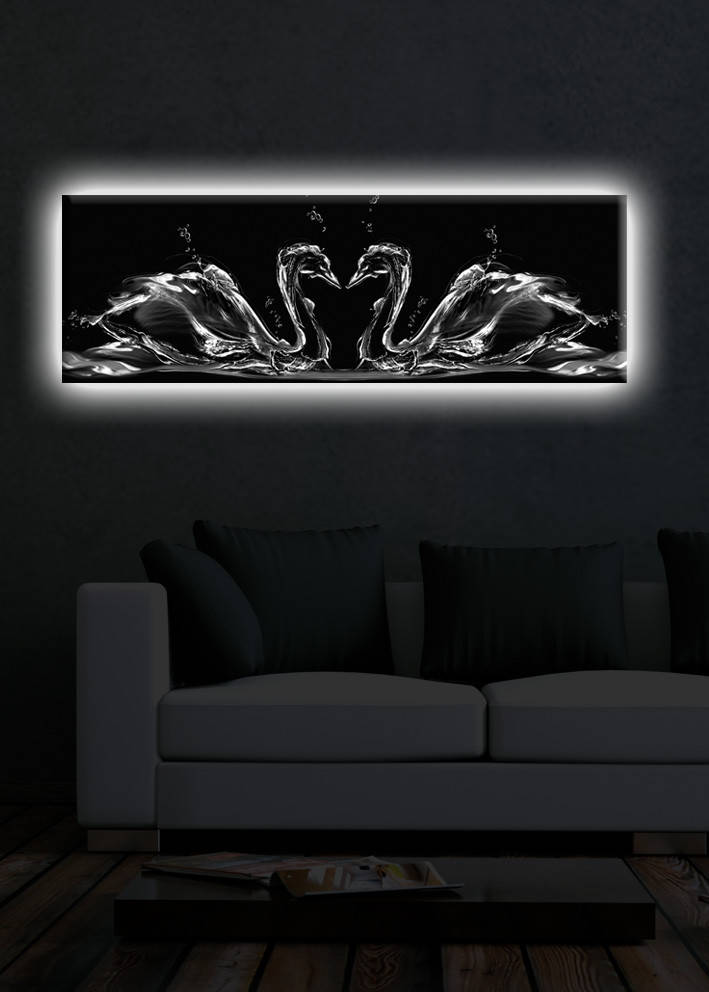 Tablou decorativ cu lumina LED, 3090DACT-21, PÂNZĂ DIN PIELE ÎNTOARSĂ, 30 x 90 cm, Multicolor