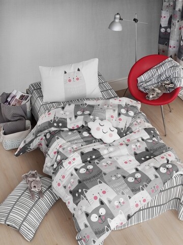 Lenjerie de pat pentru o persoana, Eponj Home, Duvarda Kediler 143EPJ11905, 2 piese, amestec bumbac, multicolor