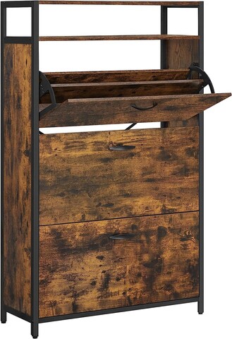 Pantofar cu 3 usi, Vasagle, 15-24 perechi pantofi, 80 x 30 x 131 cm, PAL/otel, maro rustic mezoni.ro