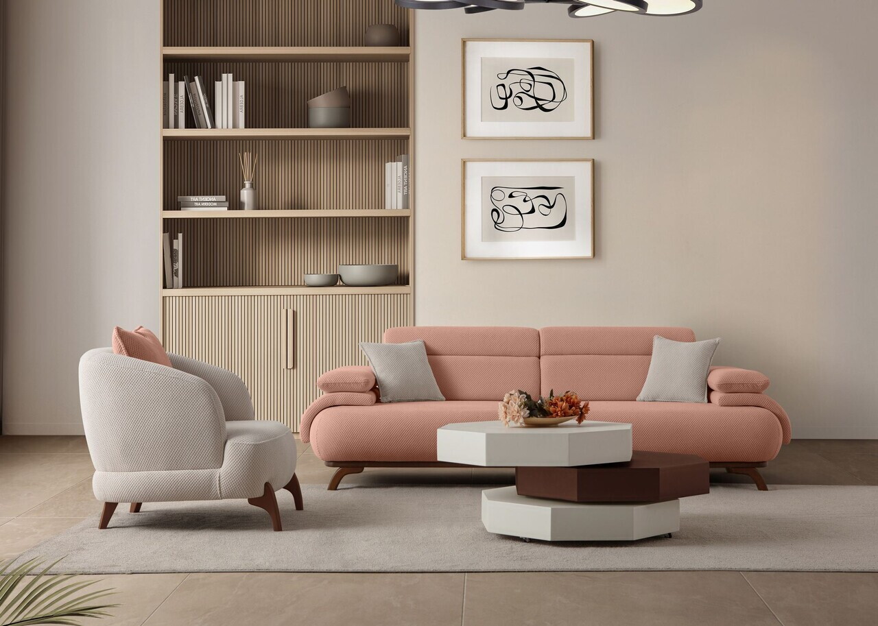 Canapea 3 locuri, Atelier del Sofa, 752EST1152, Lemn de carpen/PAL melaminat, Roz pudra - view 5