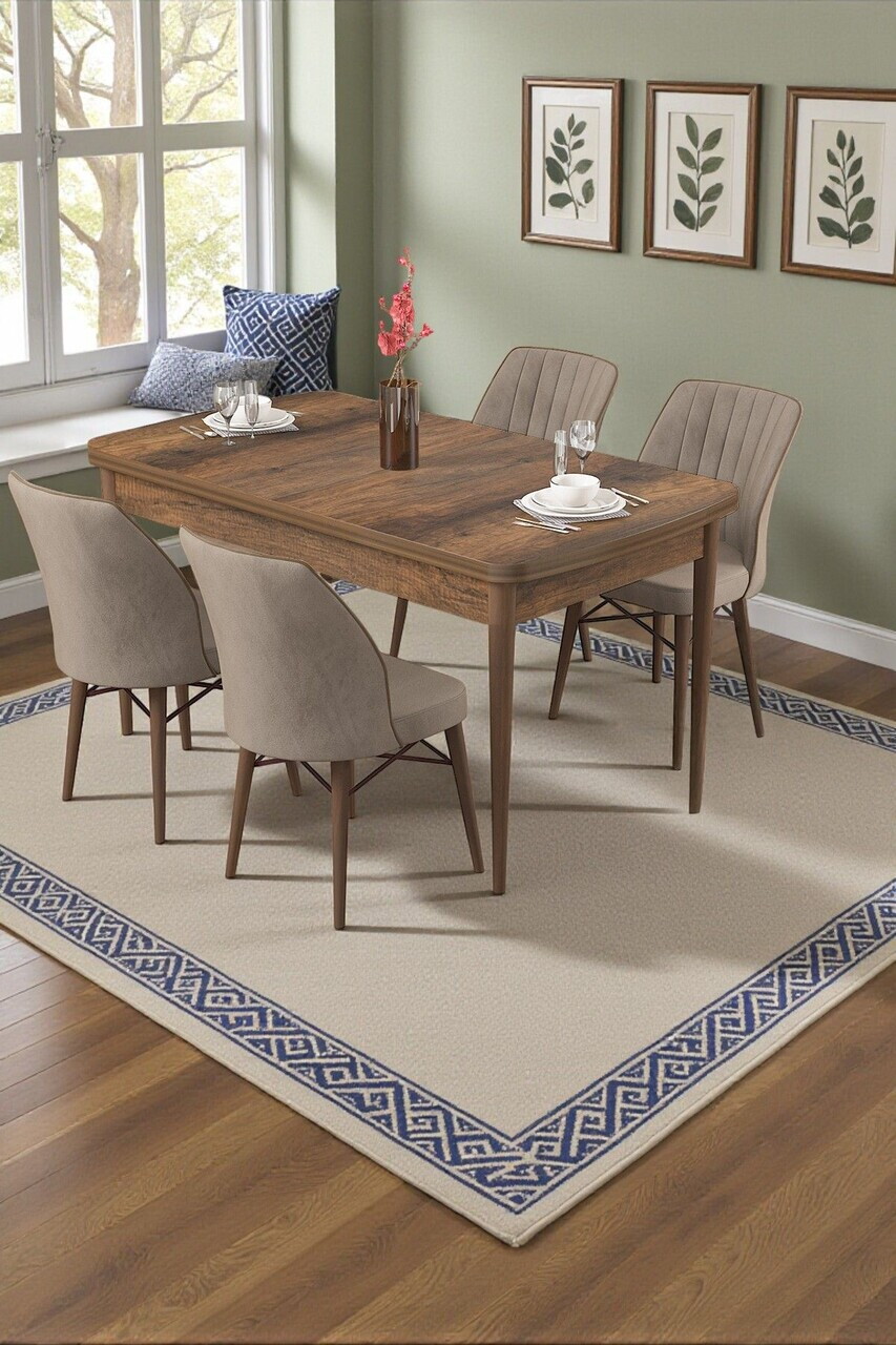 Set masa si scaune (5 piese), Hanah Home, Radde, Model baroc din lemn / Cappuccino