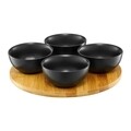 Set boluri rotunde 5 piese Natural, Ambition, 25 cm, bambus/portelan, negru