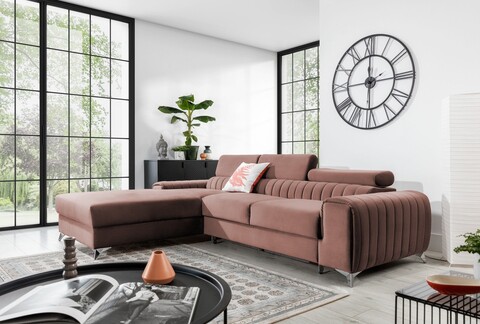 Coltar extensibil stanga 3 locuri ELTAP, LT-24NU, Grayson, 278x205x92 cm, lemn/poliester, roz