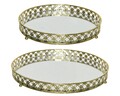 Set 2 tavi decorative Vintage, Decoris, Ø25 cm, sticla, auriu