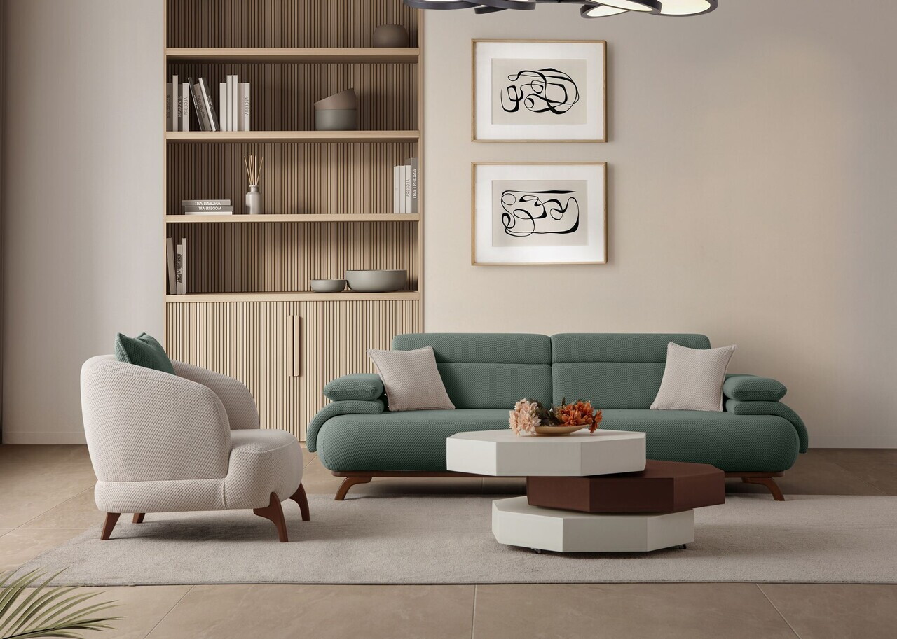 Canapea 3 locuri, Atelier del Sofa, 752EST1148, Lemn de carpen/PAL melaminat, Verde - view 5