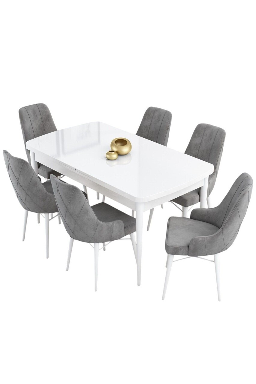 Set masa extensibila si scaune (7 piese), Hanah Home, Kar, Alb/Gri — imaginea 2